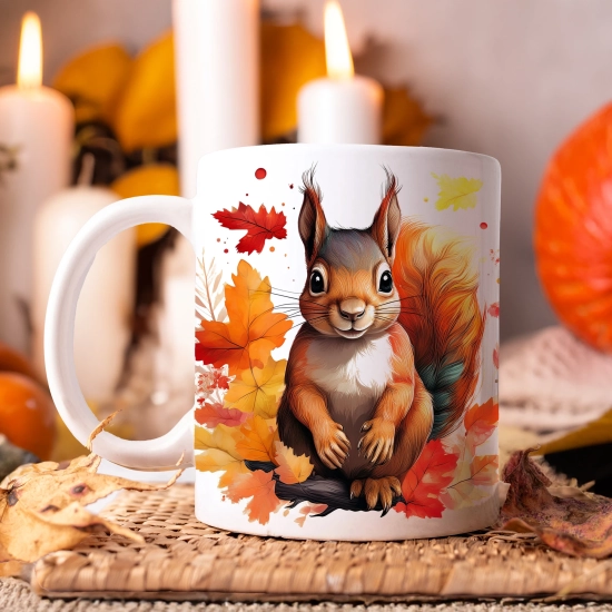 JESIENNY KUBEK 330ml NA HERBATĘ KAWĘ NA PREZENT JESIEŃ WIEWIÓRKA