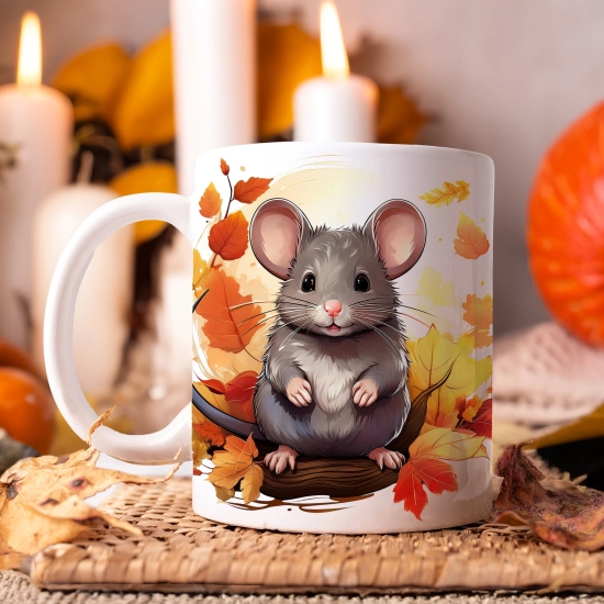 JESIENNY KUBEK 330ml NA HERBATĘ KAWĘ NA PREZENT JESIEŃ MYSZ