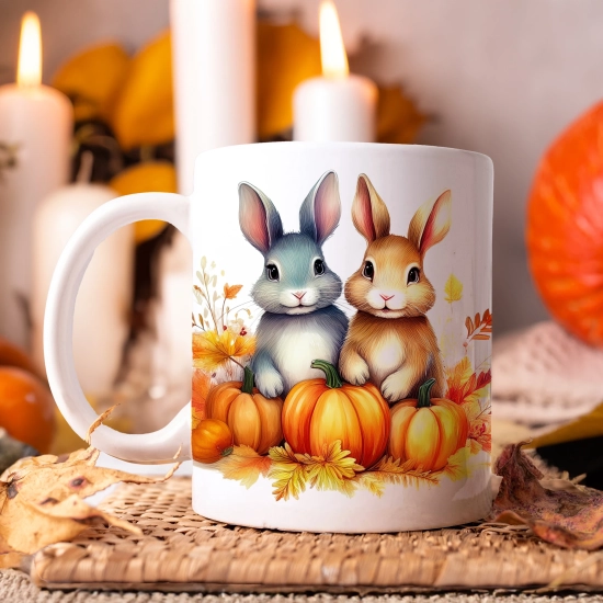 JESIENNY KUBEK 330ml NA HERBATĘ KAWĘ NA PREZENT JESIEŃ DYNIA ZAJĄCZKI