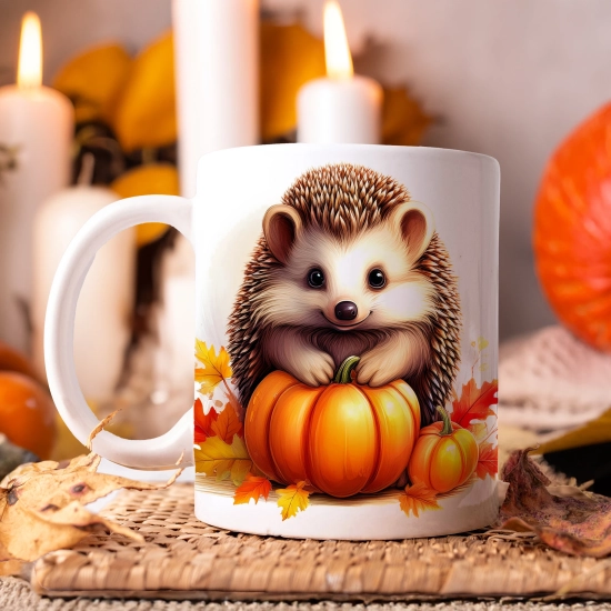 JESIENNY KUBEK 330ml NA HERBATĘ KAWĘ NA PREZENT JESIEŃ DYNIA JEŻ