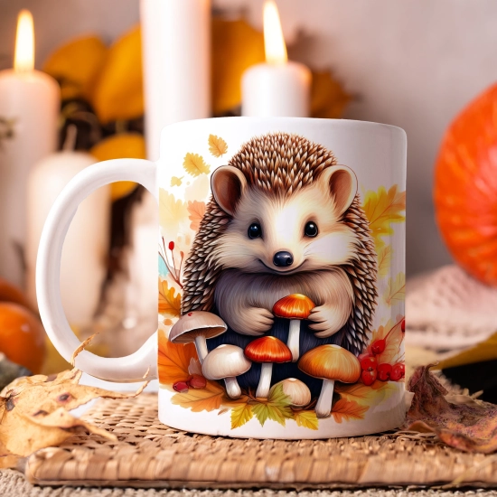 JESIENNY KUBEK 330ml NA HERBATĘ KAWĘ NA PREZENT JESIEŃ JEŻ GRZYBY