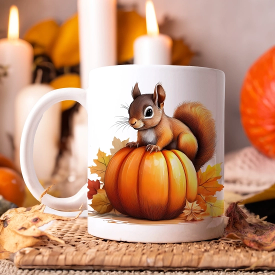 JESIENNY KUBEK 330ml NA HERBATĘ KAWĘ NA PREZENT JESIEŃ DYNIA WIEWIÓRKA