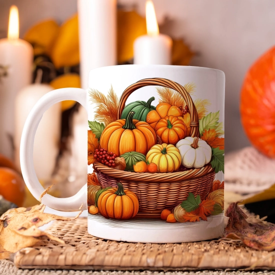 JESIENNY KUBEK 330ml NA HERBATĘ KAWĘ NA PREZENT JESIEŃ DYNIA W KOSZYKU