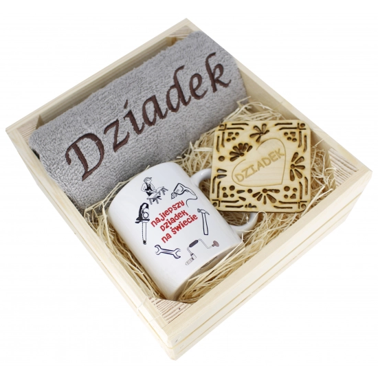 SUPER PREZENT DLA DZIADKA RĘCZNIK + KUBEK SKRZYNKA