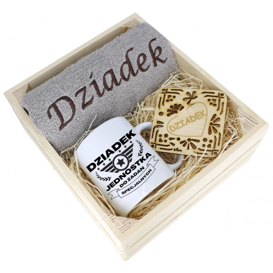 SUPER PREZENT DLA DZIADKA RĘCZNIK + KUBEK SKRZYNKA