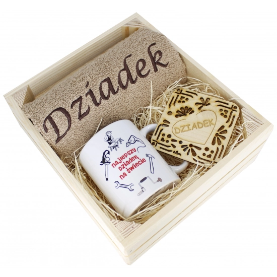 SUPER PREZENT DLA DZIADKA RĘCZNIK + KUBEK SKRZYNKA
