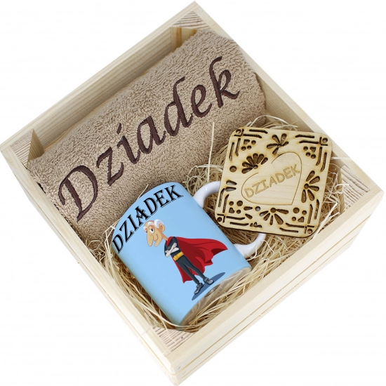 SUPER PREZENT DLA DZIADKA RĘCZNIK + KUBEK SKRZYNKA