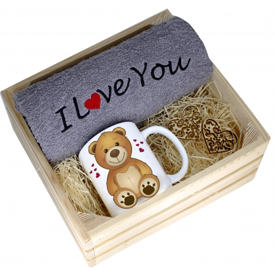 KOMPLET PREZENT KUBEK RĘCZNIK SKRZYNKA WALENTYNKI