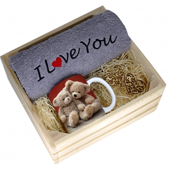 KOMPLET PREZENT KUBEK RĘCZNIK SKRZYNKA WALENTYNKI