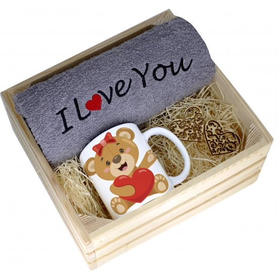 KOMPLET PREZENT KUBEK RĘCZNIK SKRZYNKA WALENTYNKI
