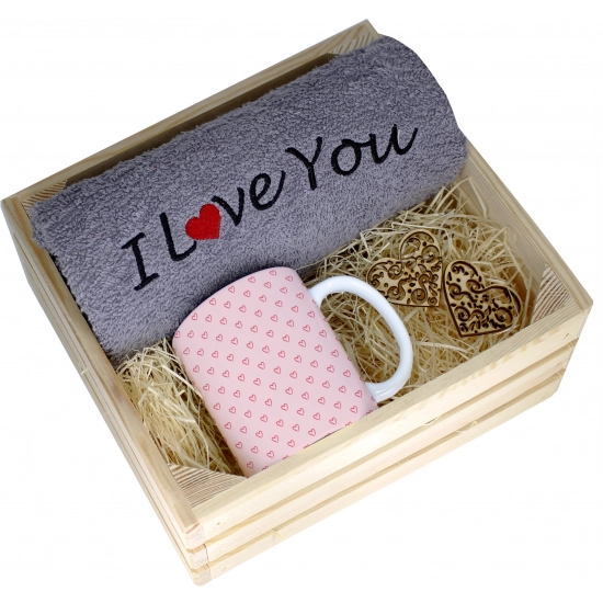 KOMPLET PREZENT KUBEK RĘCZNIK SKRZYNKA WALENTYNKI