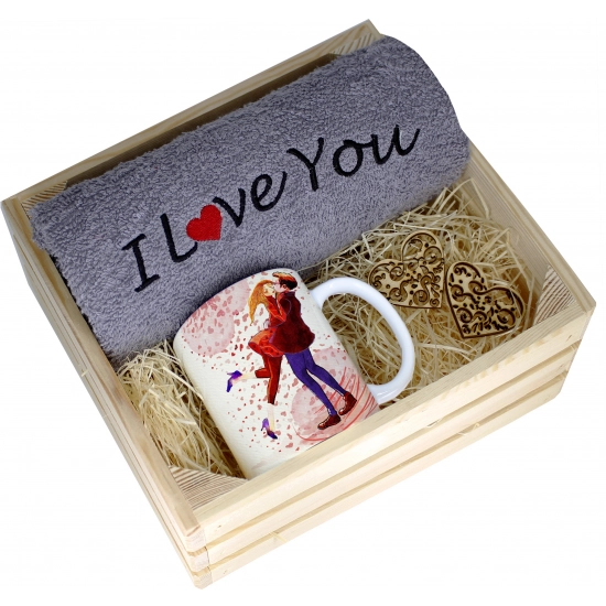 KOMPLET PREZENT KUBEK RĘCZNIK SKRZYNKA WALENTYNKI