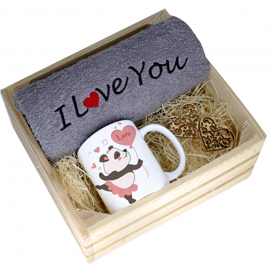 KOMPLET PREZENT KUBEK RĘCZNIK SKRZYNKA WALENTYNKI