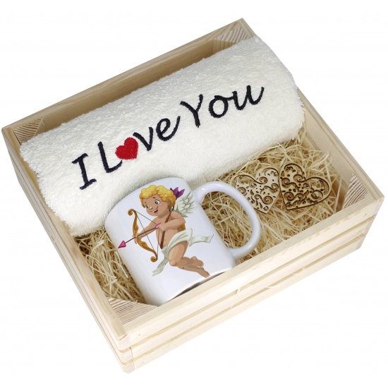 KOMPLET PREZENT KUBEK RĘCZNIK SKRZYNKA WALENTYNKI