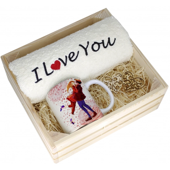 KOMPLET PREZENT KUBEK RĘCZNIK SKRZYNKA WALENTYNKI