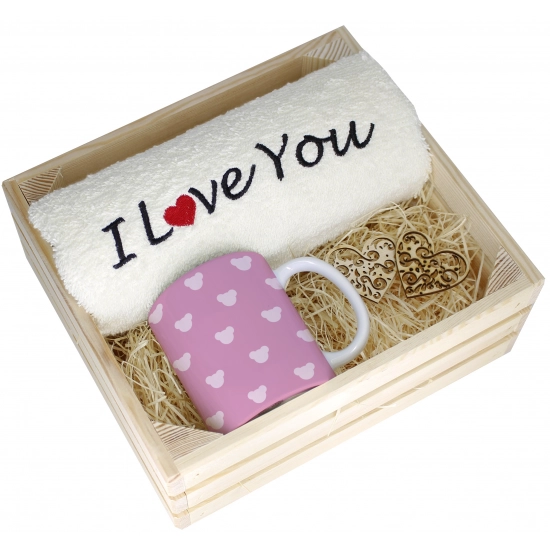 KOMPLET PREZENT KUBEK RĘCZNIK SKRZYNKA WALENTYNKI