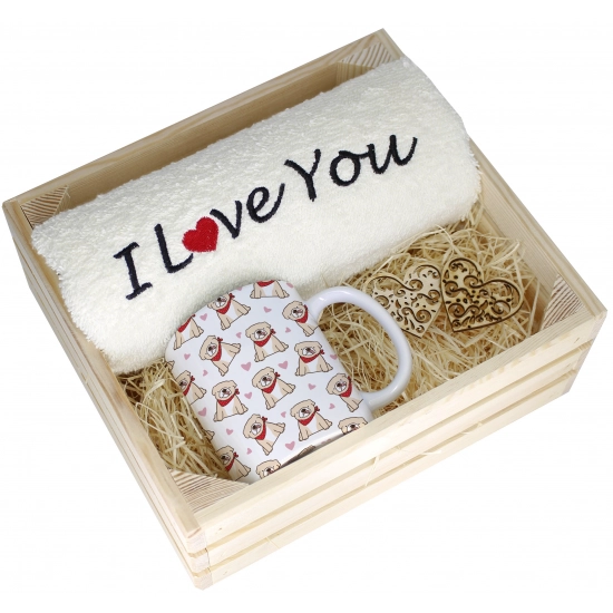 KOMPLET PREZENT KUBEK RĘCZNIK SKRZYNKA WALENTYNKI