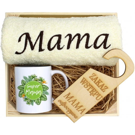 KOMPLET DLA MAMY RĘCZNIK Z HAFTEM + KUBEK 330ml NA PREZENT DZIEŃ MATKI MAMA