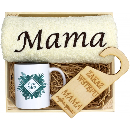 KOMPLET DLA MAMY RĘCZNIK Z HAFTEM + KUBEK 330ml NA PREZENT DZIEŃ MATKI MAMA