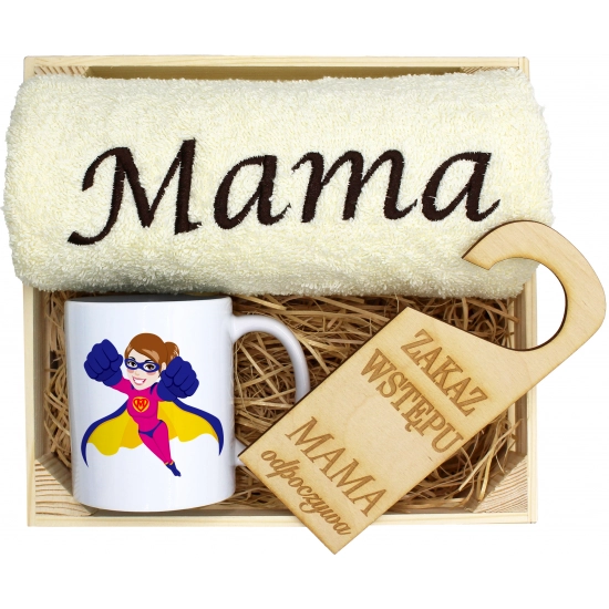 KOMPLET DLA MAMY RĘCZNIK Z HAFTEM + KUBEK 330ml NA PREZENT DZIEŃ MATKI MAMA