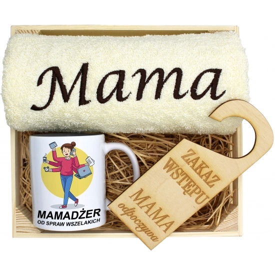 KOMPLET DLA MAMY RĘCZNIK Z HAFTEM + KUBEK 330ml NA PREZENT DZIEŃ MATKI MAMA