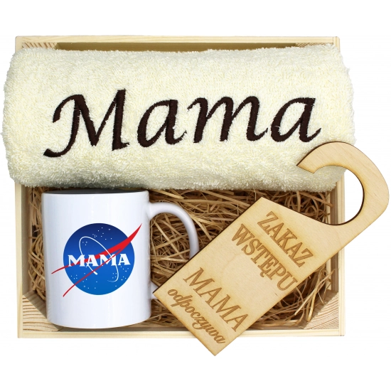 KOMPLET DLA MAMY RĘCZNIK Z HAFTEM + KUBEK 330ml NA PREZENT DZIEŃ MATKI MAMA
