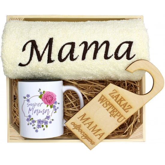 KOMPLET DLA MAMY RĘCZNIK Z HAFTEM + KUBEK 330ml NA PREZENT DZIEŃ MATKI MAMA