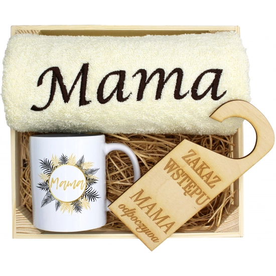 KOMPLET DLA MAMY RĘCZNIK Z HAFTEM + KUBEK 330ml NA PREZENT DZIEŃ MATKI MAMA