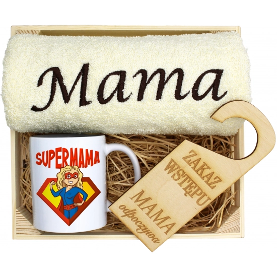 KOMPLET DLA MAMY RĘCZNIK Z HAFTEM + KUBEK 330ml NA PREZENT DZIEŃ MATKI MAMA