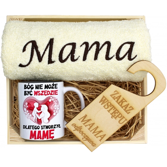 KOMPLET DLA MAMY RĘCZNIK Z HAFTEM + KUBEK 330ml NA PREZENT DZIEŃ MATKI MAMA