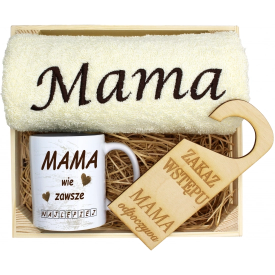 KOMPLET DLA MAMY RĘCZNIK Z HAFTEM + KUBEK 330ml NA PREZENT DZIEŃ MATKI MAMA