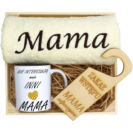 KOMPLET DLA MAMY RĘCZNIK Z HAFTEM + KUBEK 330ml NA PREZENT DZIEŃ MATKI MAMA