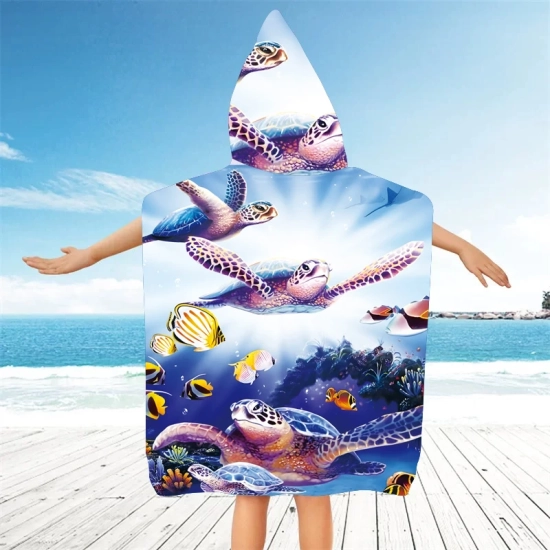 PONCHO DZIECIĘCE 60x90CM RĘCZNIK PLAŻOWY KĄPIELOWY OKRYCIE Z KAPTURKIEM