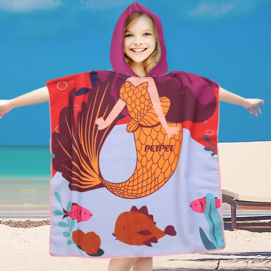 PONCHO DZIECIĘCE 60x90CM RĘCZNIK PLAŻOWY KĄPIELOWY OKRYCIE Z KAPTURKIEM