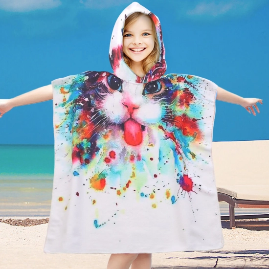 PONCHO DZIECIĘCE 60x90CM RĘCZNIK PLAŻOWY KĄPIELOWY OKRYCIE Z KAPTURKIEM