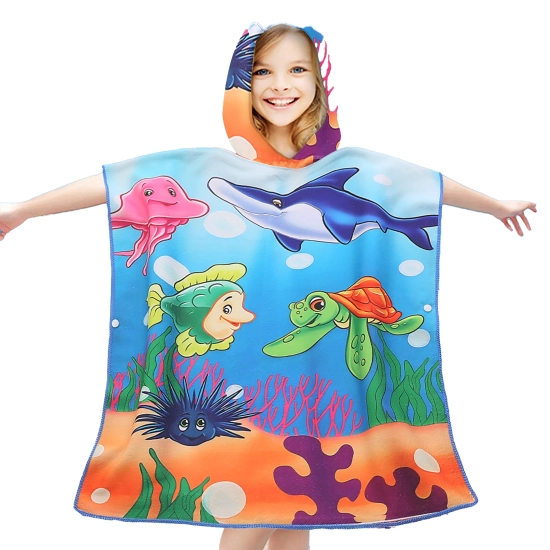 PONCHO DZIECIĘCE 60x90CM RĘCZNIK PLAŻOWY KĄPIELOWY OKRYCIE Z KAPTURKIEM