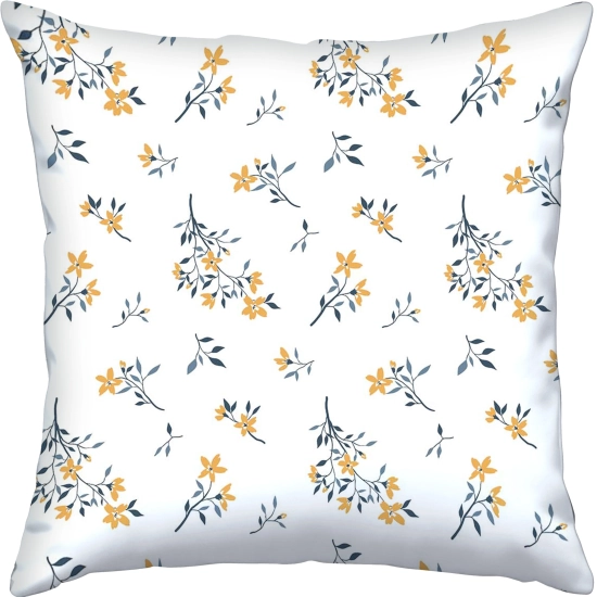 Kwadratowa poszewka bawełniana w żółte kwiaty i niebieskie gałązki