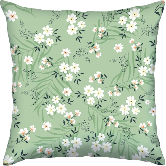 Kwadratowa poszewka bawełniana w szałwiowym kolorze z motywem kwiatów i paproci