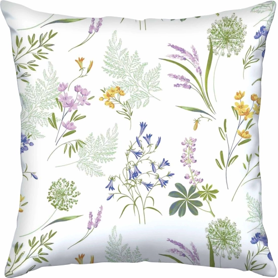 Kwadratowa poszewka bawełniana w fioletowe i żółte polne kwiaty