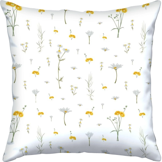 Kwadratowa poszewka bawełniana w bardzo delikatne białe i żółte kwiatki