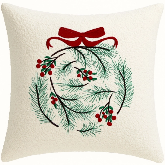 poszewka świąteczna z haftem i strukturą bouclé