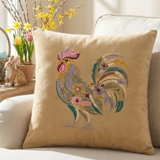 POSZEWKA DEKORACYJNA PREMIUM WELUROWA 40x40 Z HAFTEM WIELKANOCNA VELVET