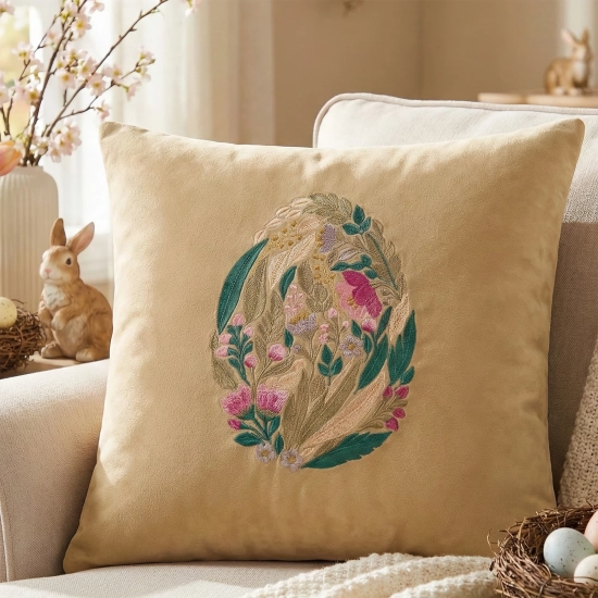 POSZEWKA DEKORACYJNA PREMIUM WELUROWA 40x40 Z HAFTEM WIELKANOCNA VELVET