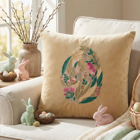 POSZEWKA DEKORACYJNA PREMIUM WELUROWA 40x40 Z HAFTEM WIELKANOCNA VELVET