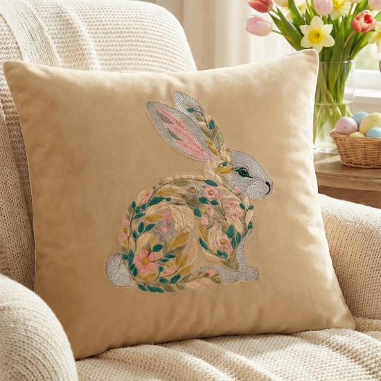 POSZEWKA DEKORACYJNA PREMIUM WELUROWA 40x40 Z HAFTEM WIELKANOCNA VELVET