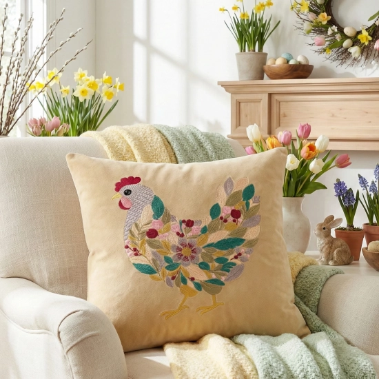 POSZEWKA DEKORACYJNA PREMIUM WELUROWA 40x40 Z HAFTEM WIELKANOCNA VELVET