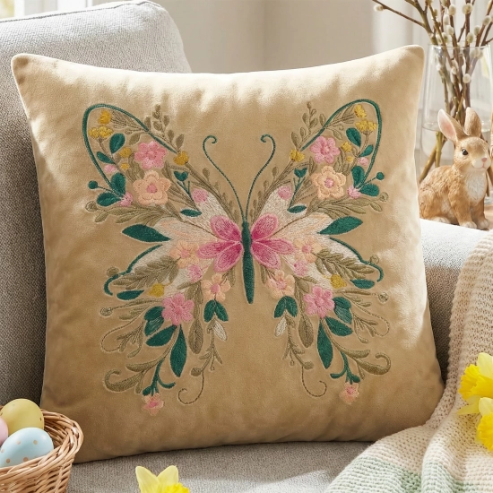 POSZEWKA DEKORACYJNA PREMIUM WELUROWA 40x40 Z HAFTEM WIELKANOCNA VELVET