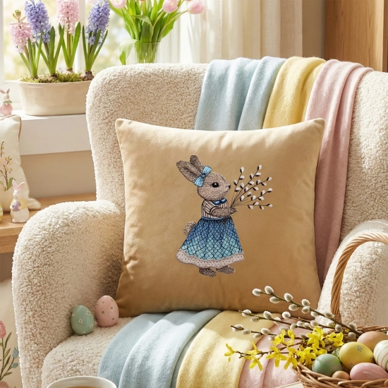 POSZEWKA DEKORACYJNA PREMIUM WELUROWA 40x40 Z HAFTEM WIELKANOCNA VELVET