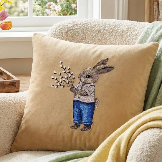 POSZEWKA DEKORACYJNA PREMIUM WELUROWA 40x40 Z HAFTEM WIELKANOCNA VELVET