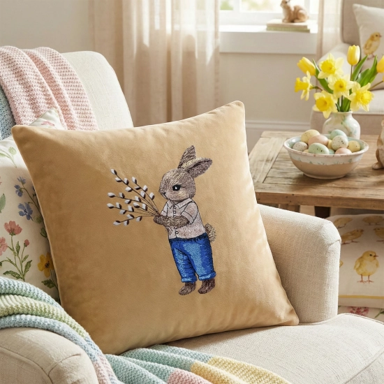 POSZEWKA DEKORACYJNA PREMIUM WELUROWA 40x40 Z HAFTEM WIELKANOCNA VELVET